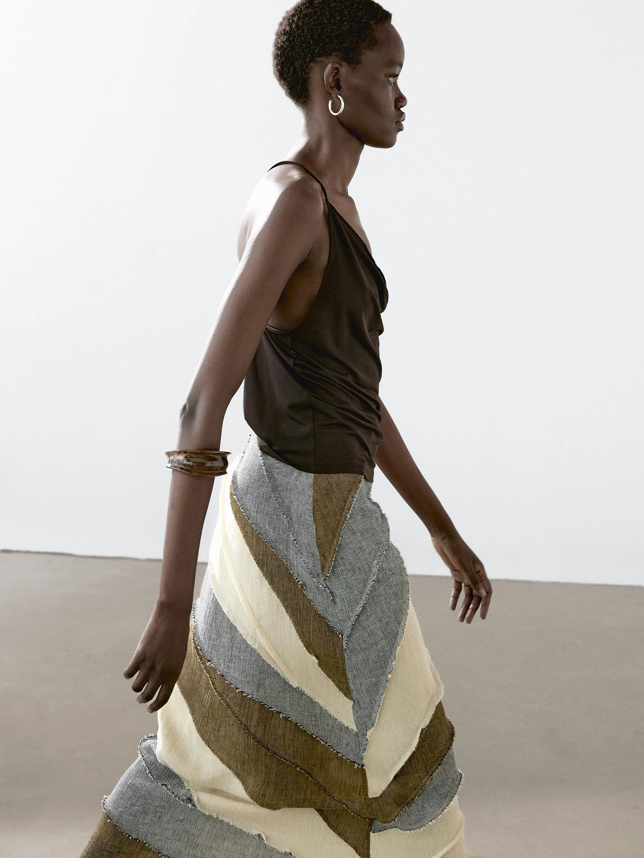 100% linen patchwork midi skirt
