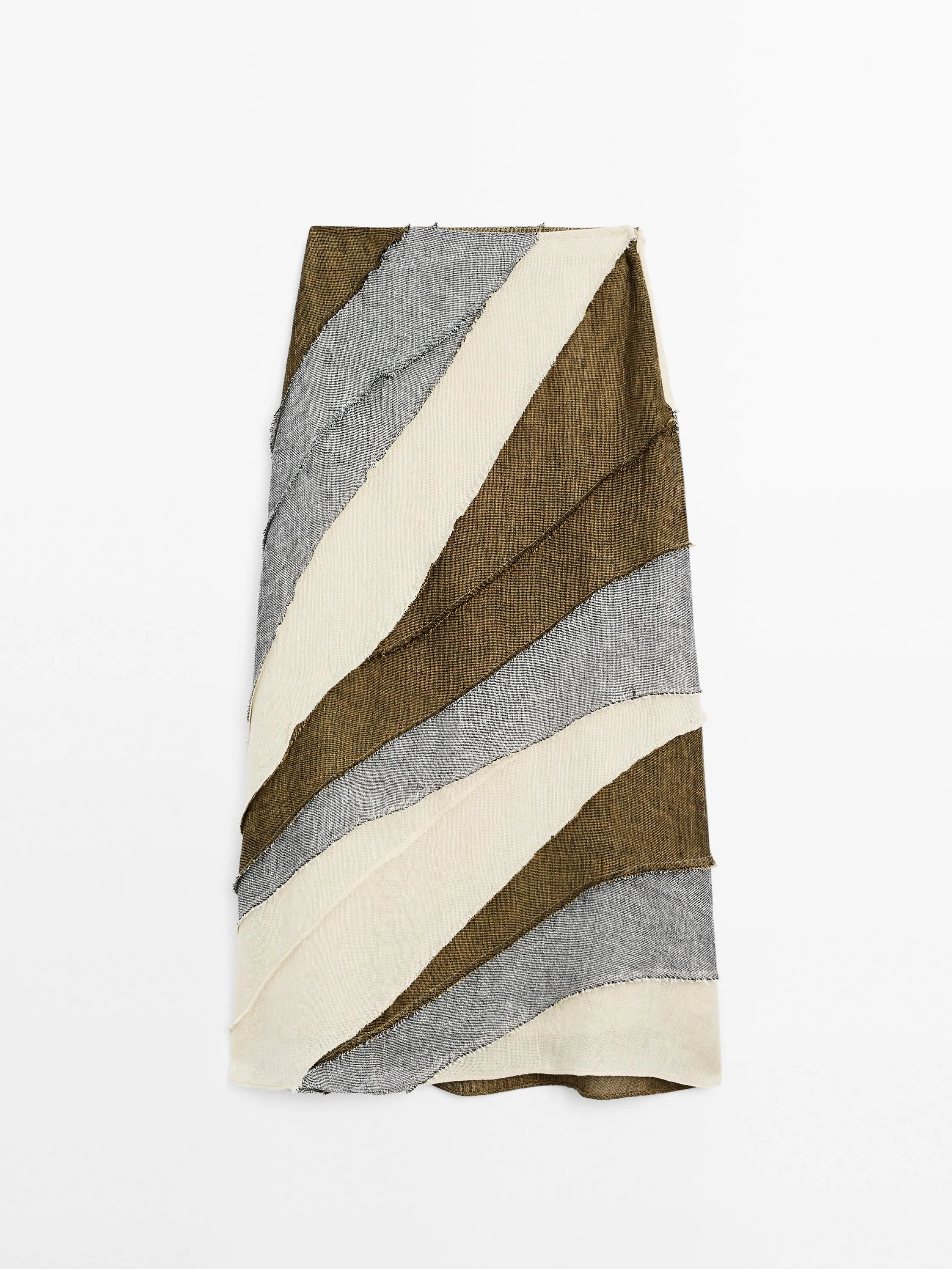 100% linen patchwork midi skirt
