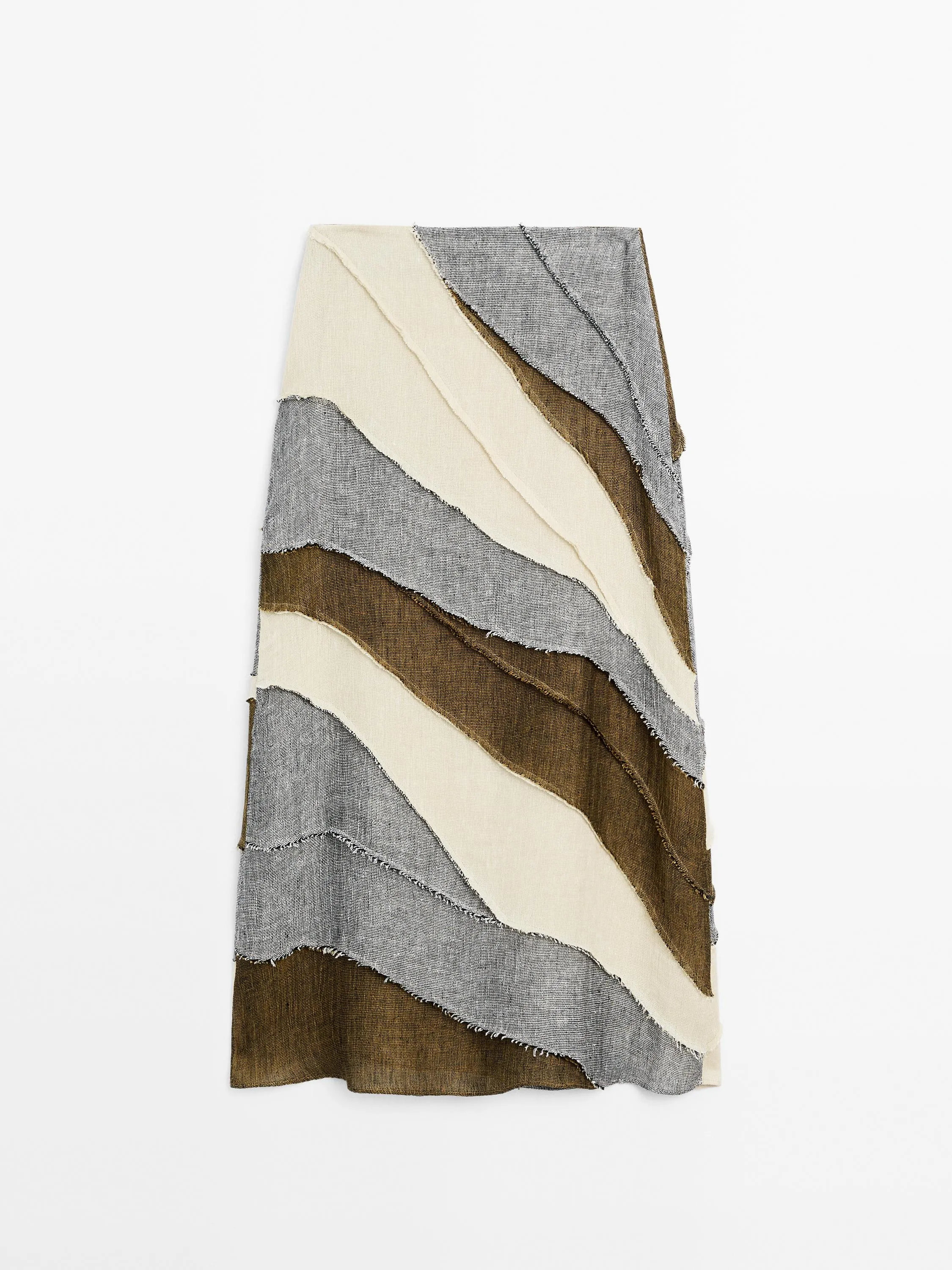 100% linen patchwork midi skirt