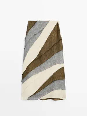 100% linen patchwork midi skirt