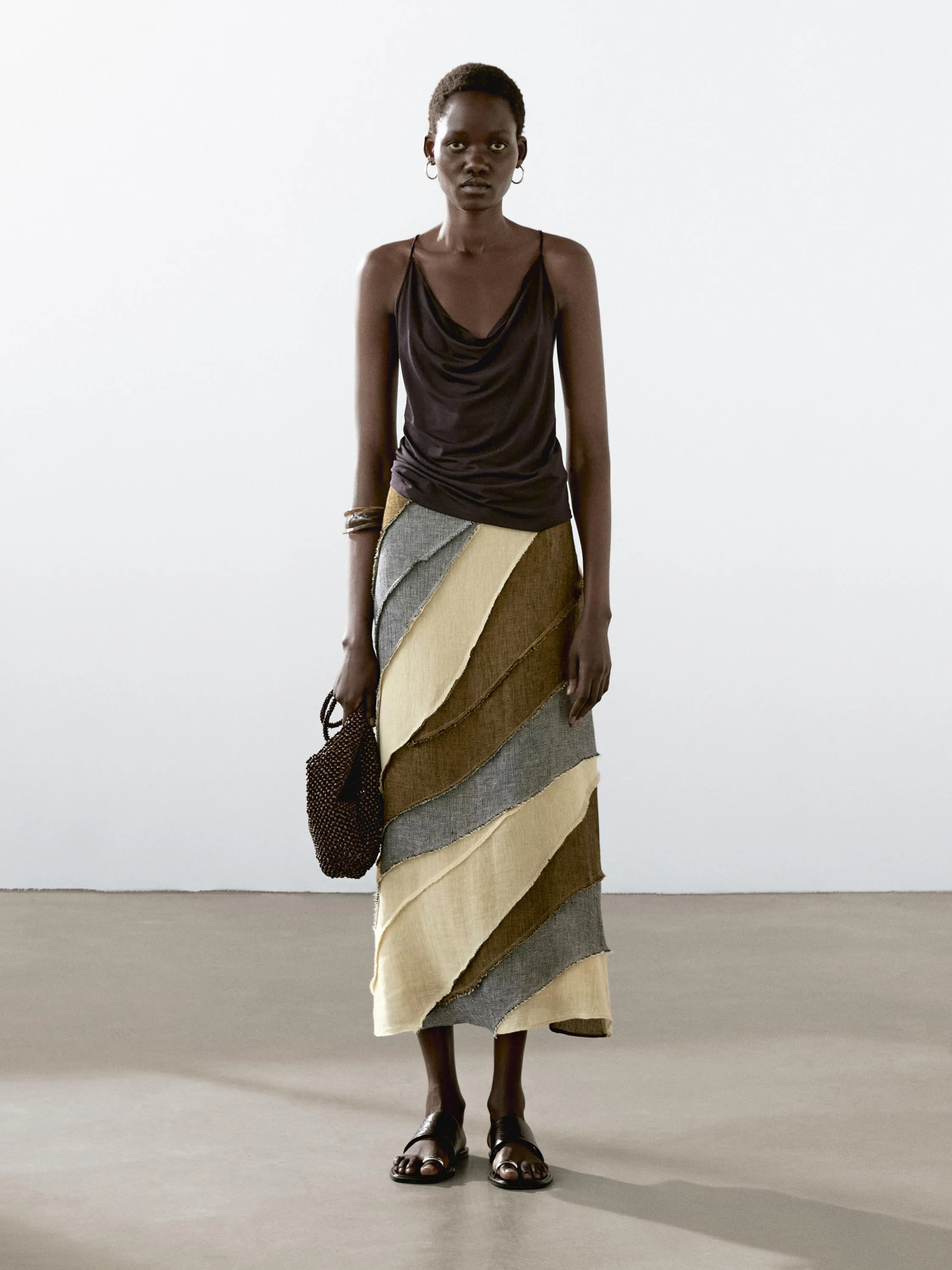100% linen patchwork midi skirt