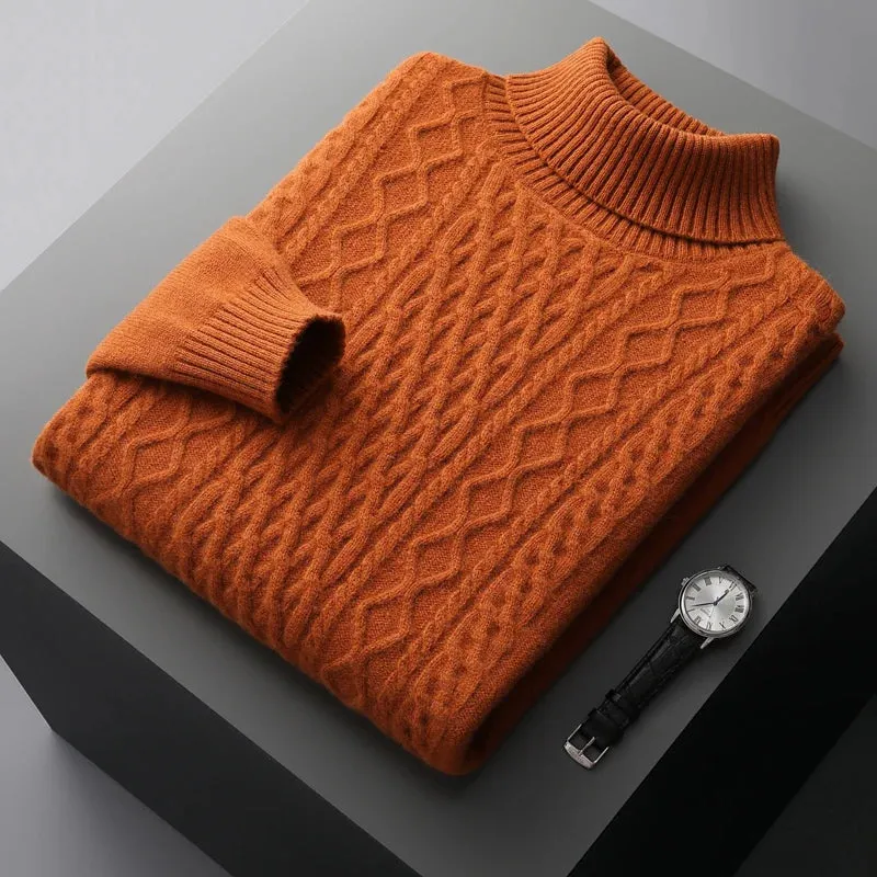 100%  Wool Cashmere Turtleneck Pullover Sweater for Men