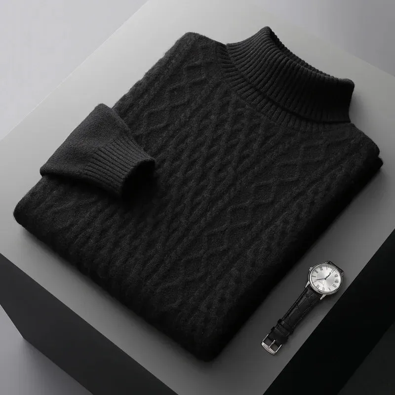 100%  Wool Cashmere Turtleneck Pullover Sweater for Men