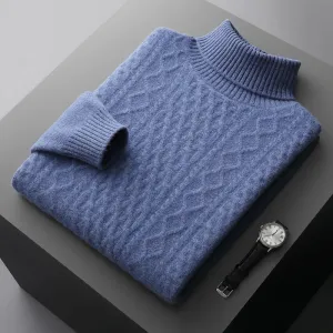 100%  Wool Cashmere Turtleneck Pullover Sweater for Men
