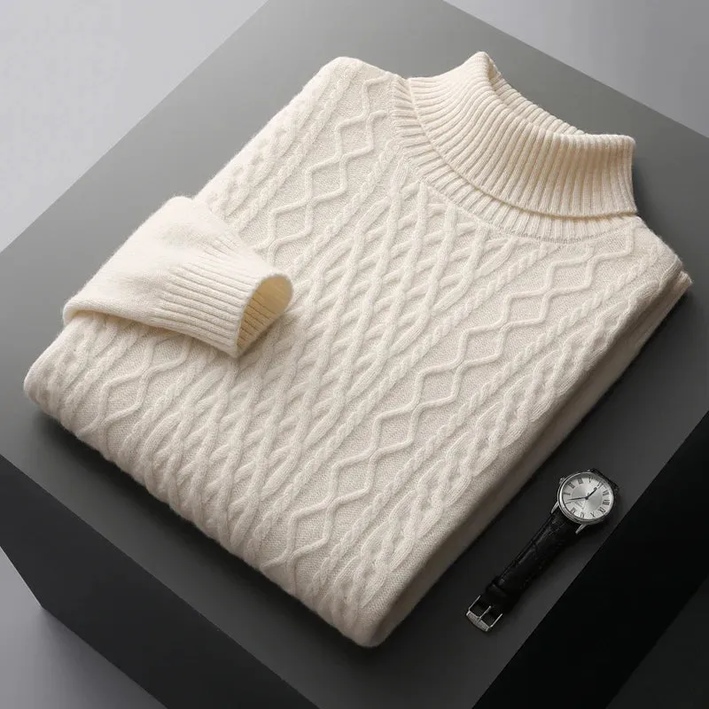 100%  Wool Cashmere Turtleneck Pullover Sweater for Men