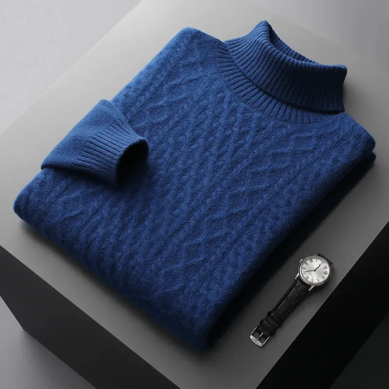 100%  Wool Cashmere Turtleneck Pullover Sweater for Men