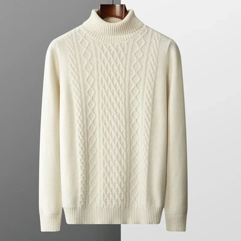 100%  Wool Cashmere Turtleneck Pullover Sweater for Men