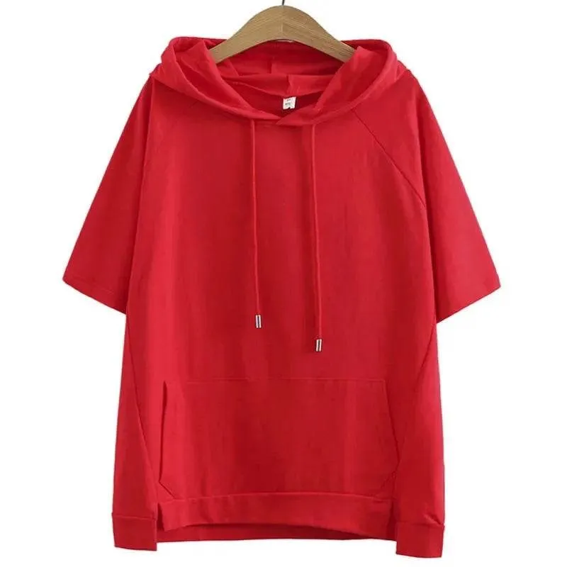 2023 Oversize 4XL Loose Sweatshirts Women Cotton Hoodies Summer Short-sleeves Thin Tees Female Casual Pullover Tops Outerwear