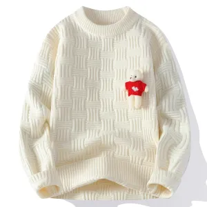 2024 New Autumn Winter High End Thick Warm Sweater Men Korean Fashion Mens Sweaters With Bear Long Sleeve O-Neck Male Pullovers