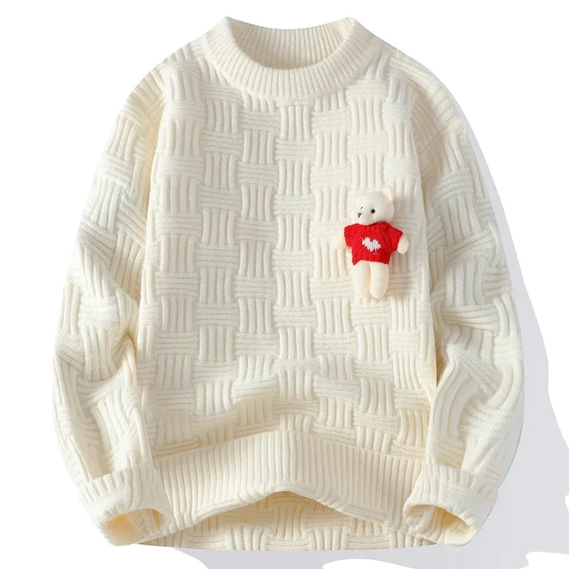2024 New Autumn Winter High End Thick Warm Sweater Men Korean Fashion Mens Sweaters With Bear Long Sleeve O-Neck Male Pullovers