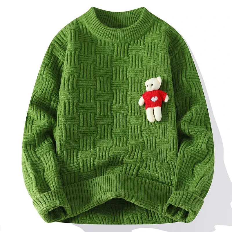 2024 New Autumn Winter High End Thick Warm Sweater Men Korean Fashion Mens Sweaters With Bear Long Sleeve O-Neck Male Pullovers