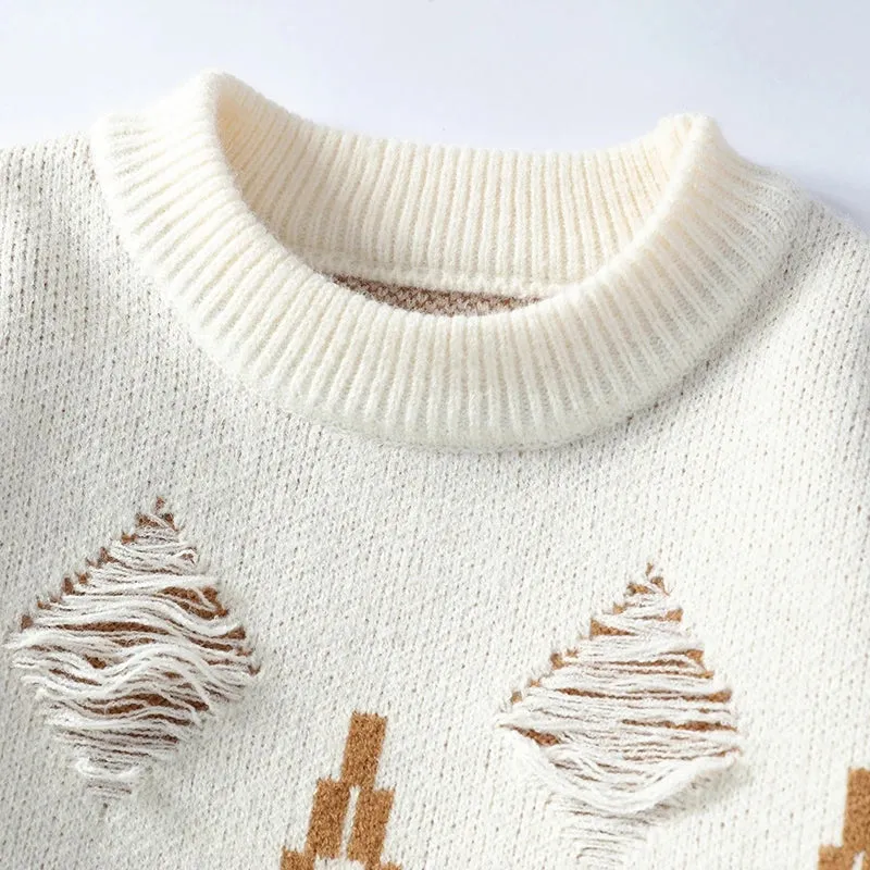 2024 New Fall Winter High End Fashion Hole Ripped Sweater Men Casual Loose Mens Pullover Sweaters Soft Warm Cashmere Pull Homme