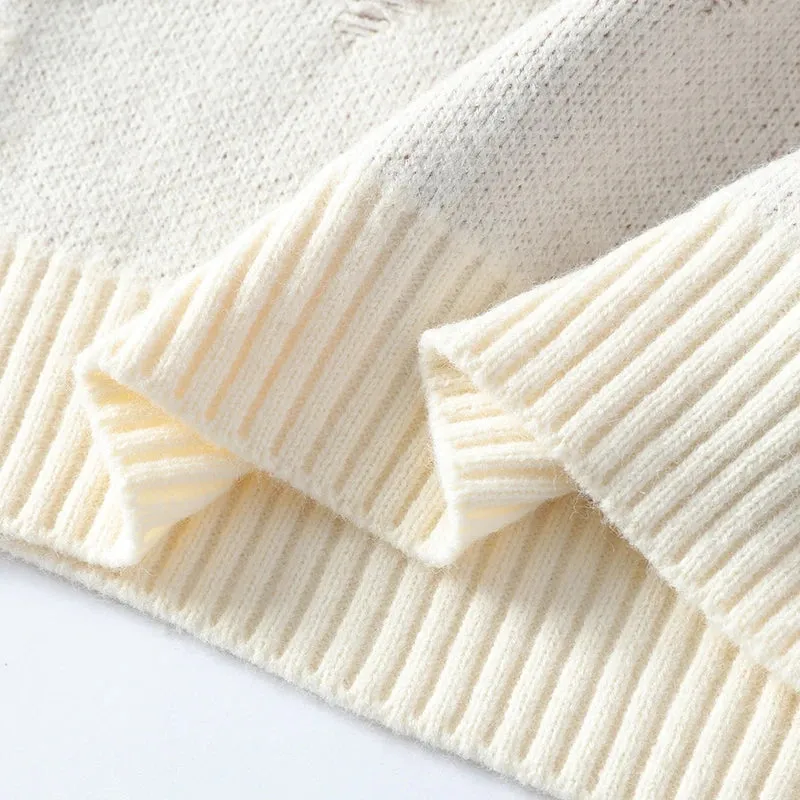 2024 New Fall Winter High End Fashion Hole Ripped Sweater Men Casual Loose Mens Pullover Sweaters Soft Warm Cashmere Pull Homme
