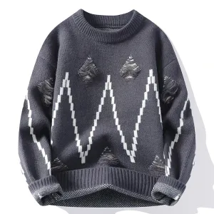 2024 New Fall Winter High End Fashion Hole Ripped Sweater Men Casual Loose Mens Pullover Sweaters Soft Warm Cashmere Pull Homme