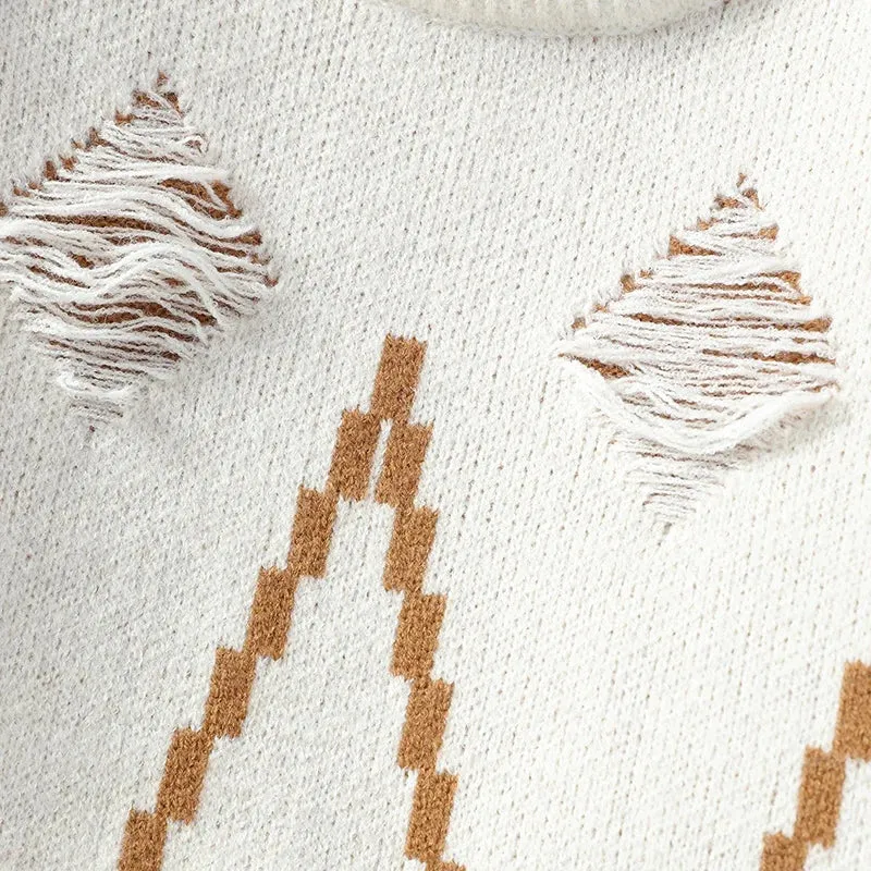 2024 New Fall Winter High End Fashion Hole Ripped Sweater Men Casual Loose Mens Pullover Sweaters Soft Warm Cashmere Pull Homme