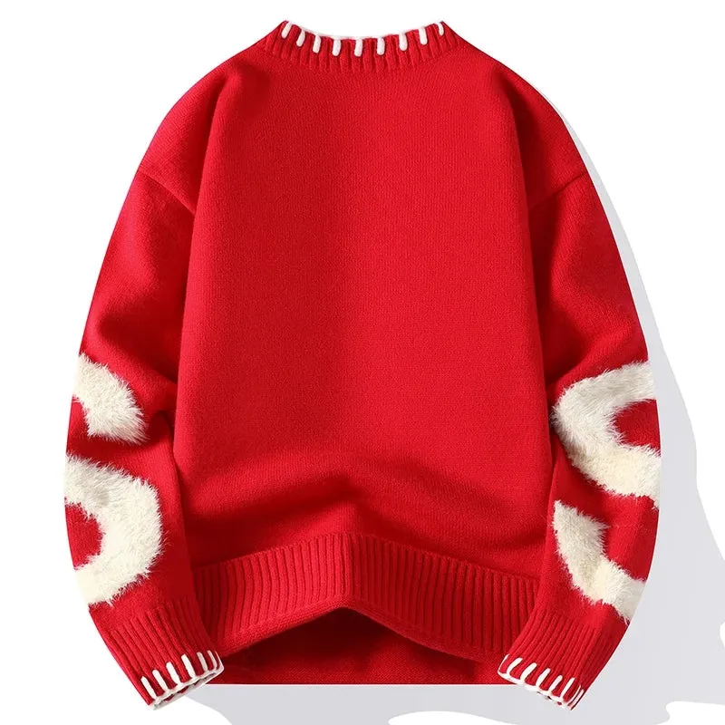 2024 New Fall Winter Plush Letter Printed Sweater Men High End Thick Warm Turtleneck Wool Sweaters Korean Harajuku Mens Pullover