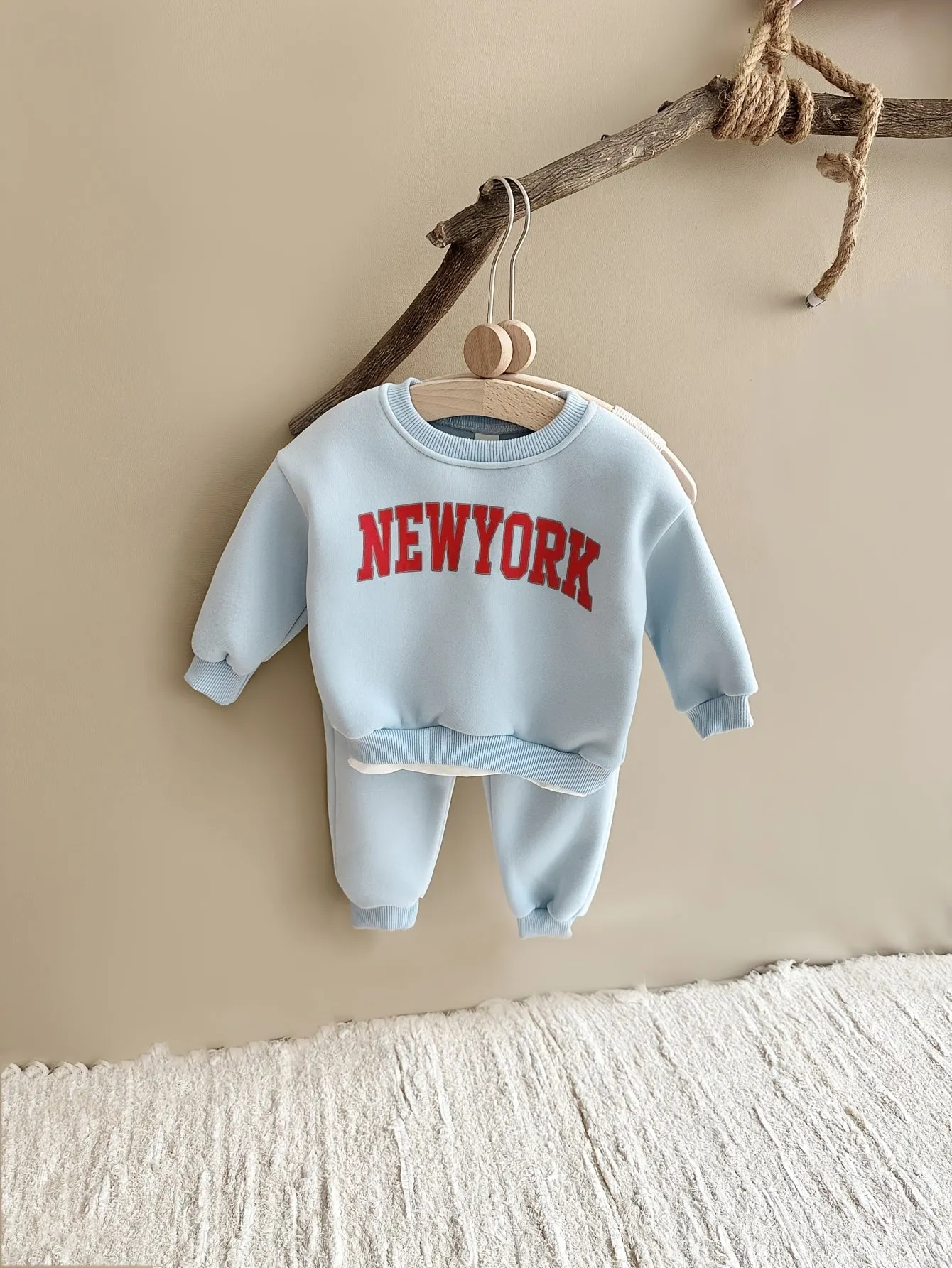 2pcs/Set Baby Boy Clothing Soft And Comfortable Faux Two-Piece Letter Print Outdoor Casual Outfit   Long Pants for Autumn And Winter with Fleece Lining, for Outdoor