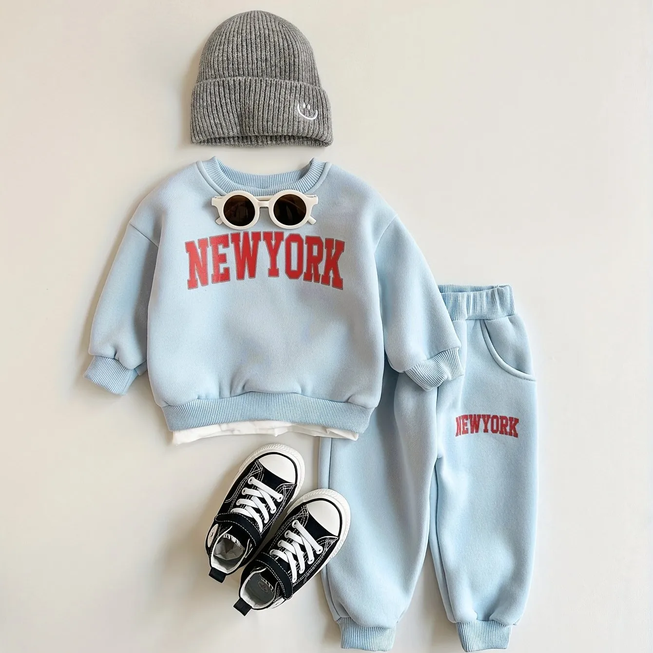 2pcs/Set Baby Boy Clothing Soft And Comfortable Faux Two-Piece Letter Print Outdoor Casual Outfit   Long Pants for Autumn And Winter with Fleece Lining, for Outdoor