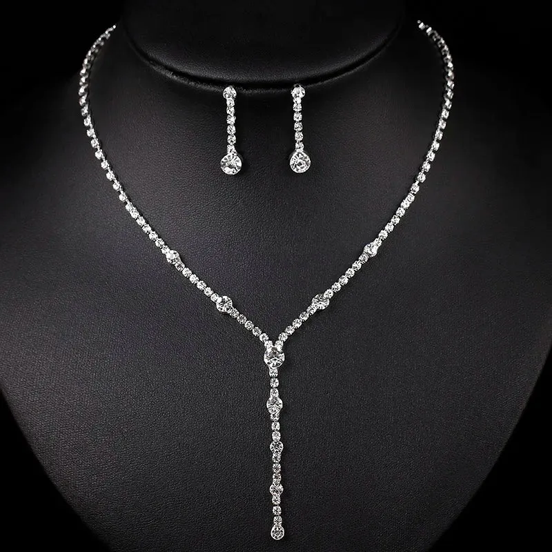 3pcs simple  rhinestone necklace earrings jewelry set for women