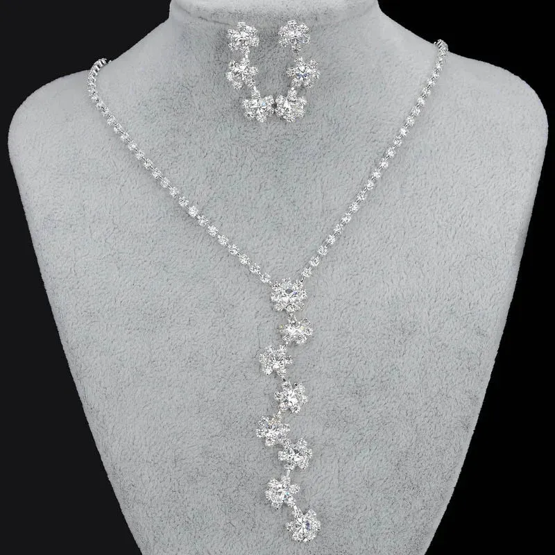 3pcs simple  rhinestone necklace earrings jewelry set for women
