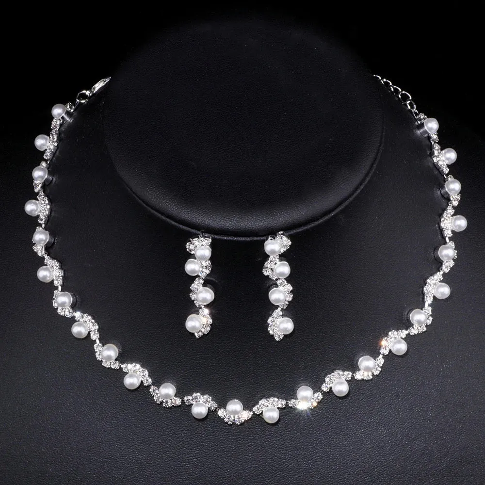 3pcs simple  rhinestone necklace earrings jewelry set for women