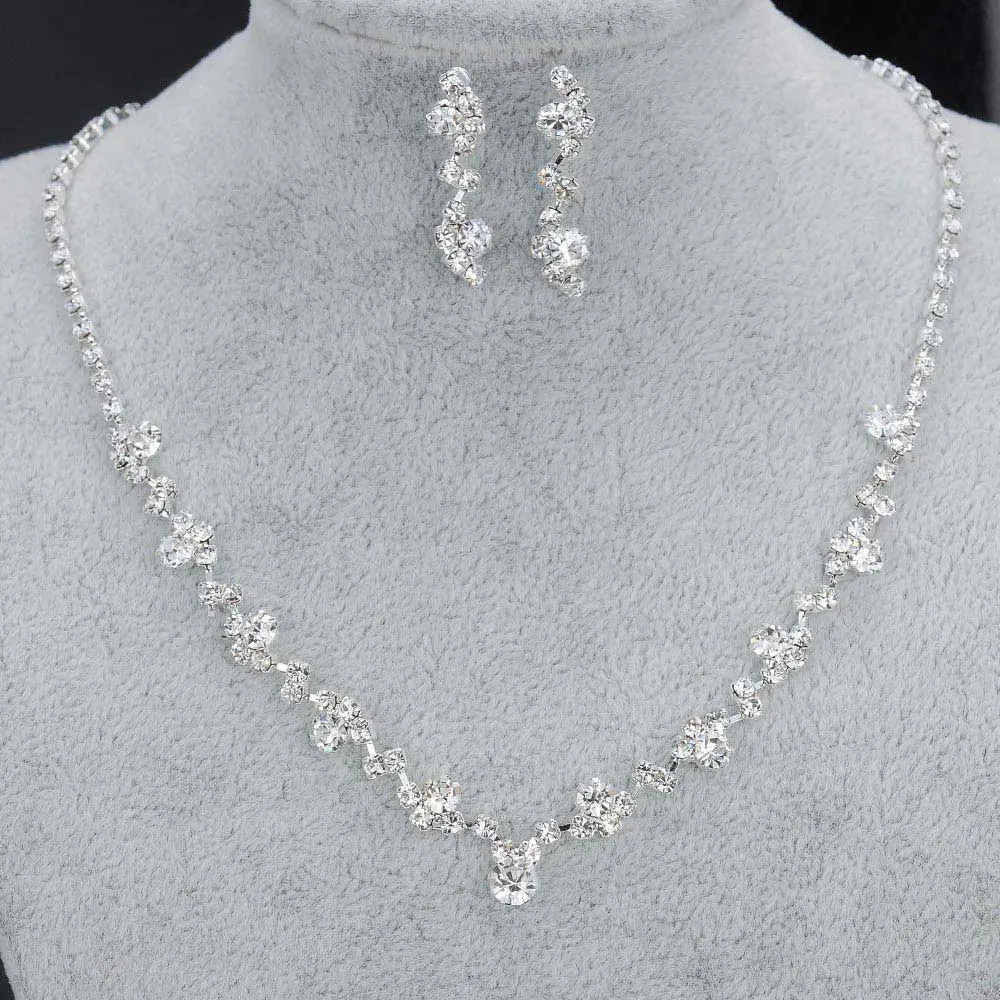 3pcs simple  rhinestone necklace earrings jewelry set for women