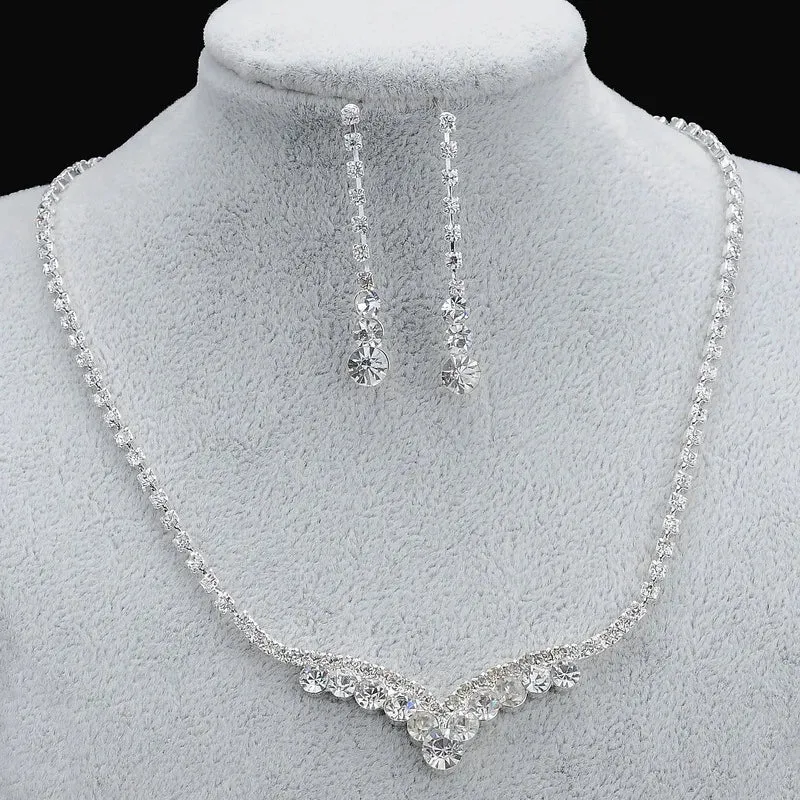3pcs simple  rhinestone necklace earrings jewelry set for women