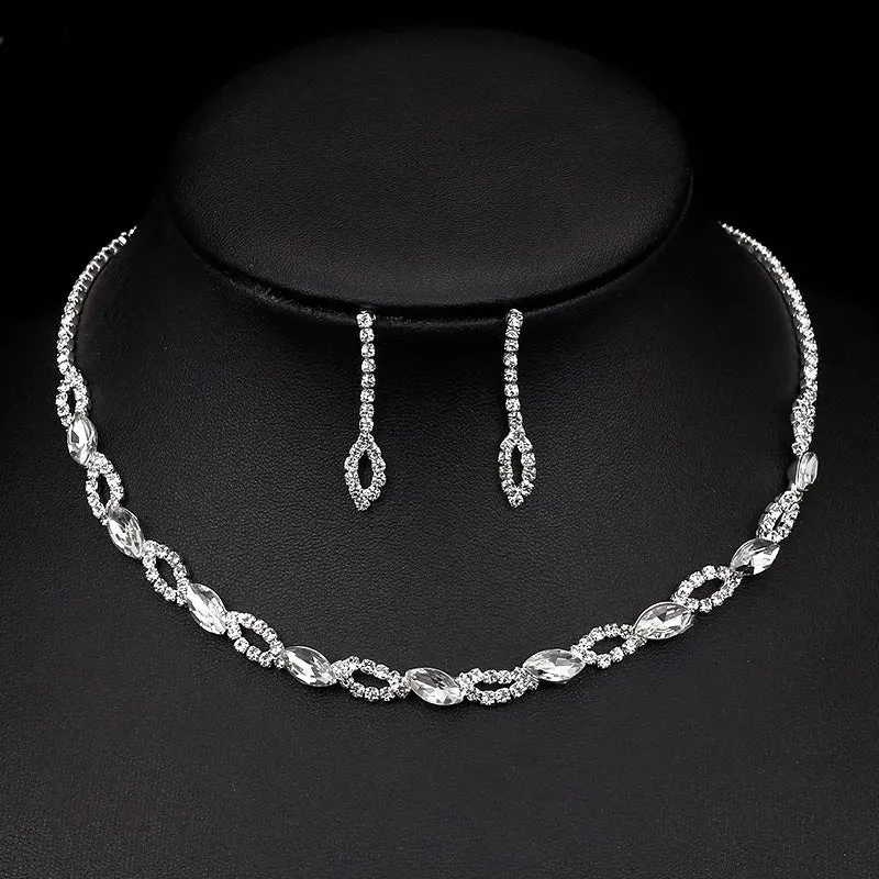 3pcs simple  rhinestone necklace earrings jewelry set for women