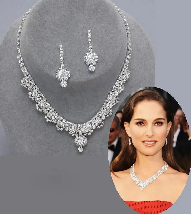 3pcs simple  rhinestone necklace earrings jewelry set for women