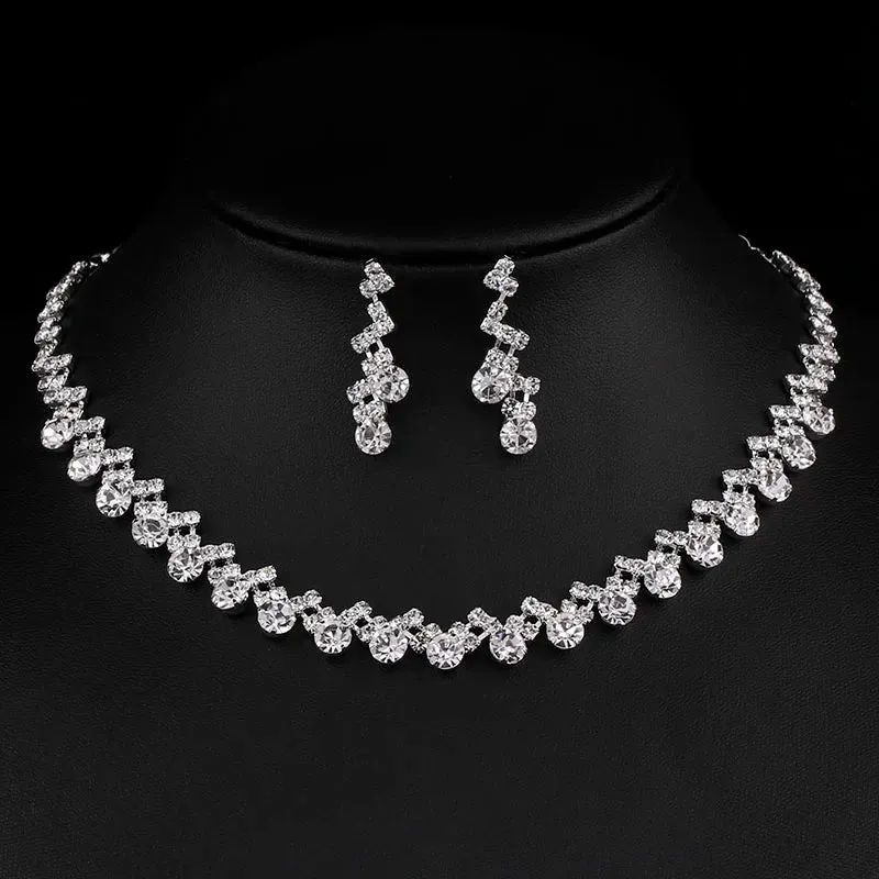 3pcs simple  rhinestone necklace earrings jewelry set for women