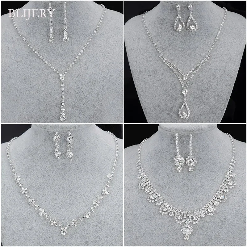 3pcs simple  rhinestone necklace earrings jewelry set for women