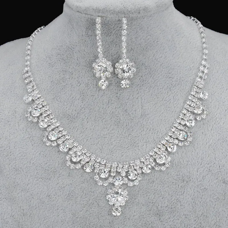 3pcs simple  rhinestone necklace earrings jewelry set for women