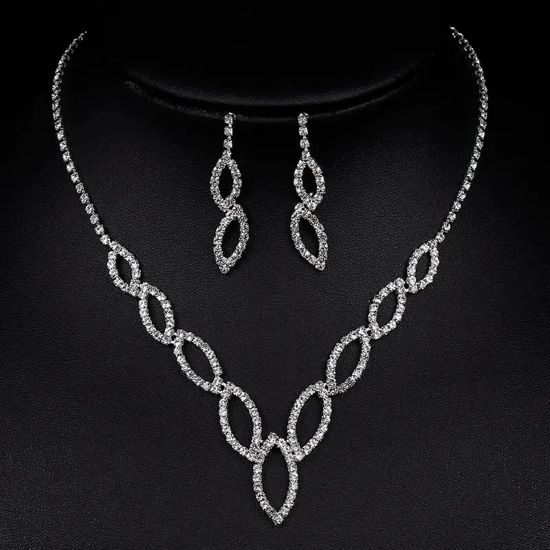 3pcs simple  rhinestone necklace earrings jewelry set for women