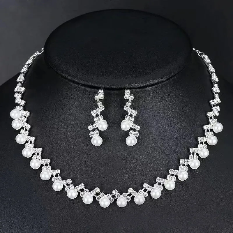 3pcs simple  rhinestone necklace earrings jewelry set for women