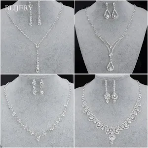 3pcs simple  rhinestone necklace earrings jewelry set for women