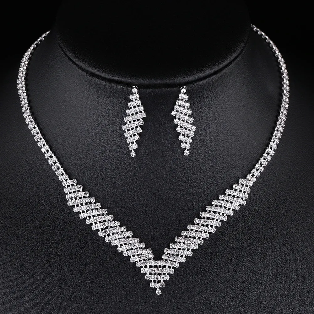 3pcs simple  rhinestone necklace earrings jewelry set for women