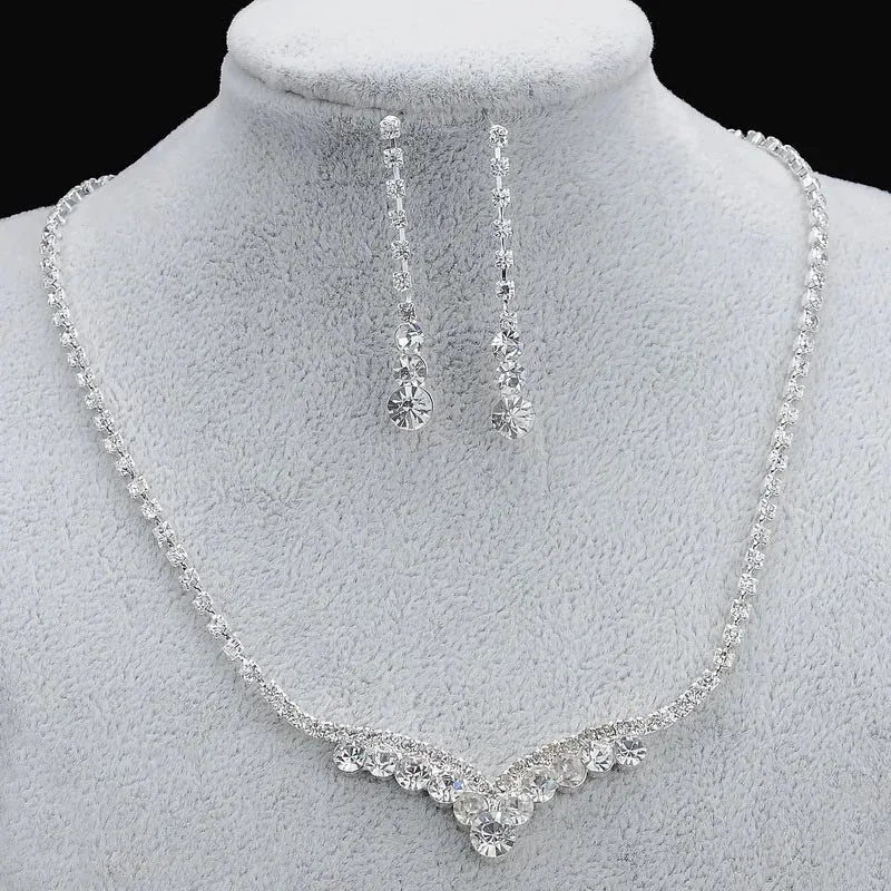 3pcs simple  rhinestone necklace earrings jewelry set for women