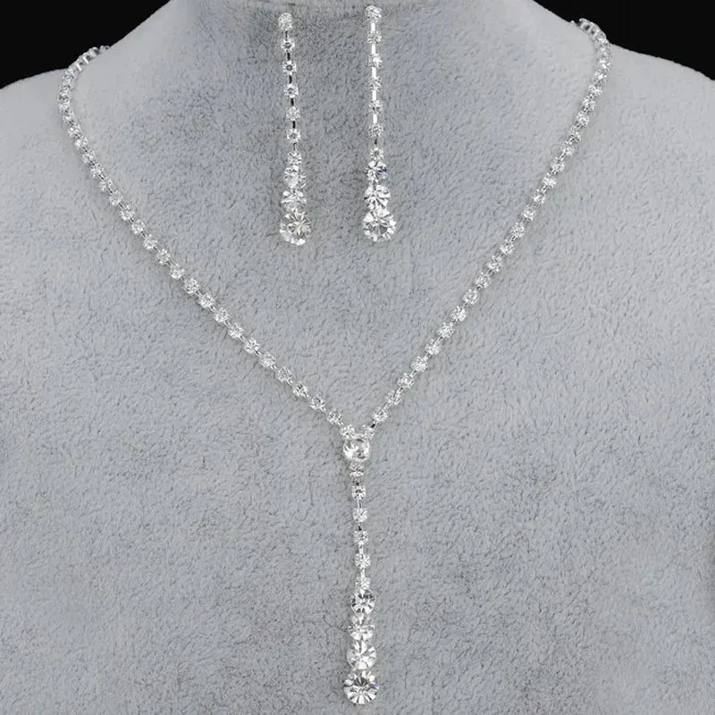 3pcs simple  rhinestone necklace earrings jewelry set for women