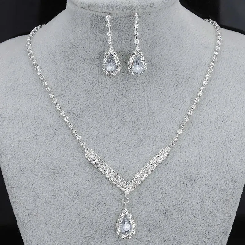 3pcs simple  rhinestone necklace earrings jewelry set for women