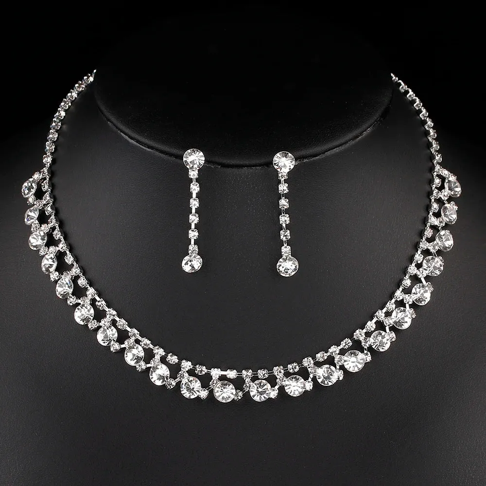 3pcs simple  rhinestone necklace earrings jewelry set for women
