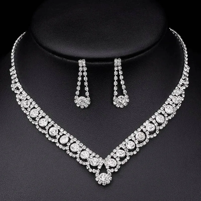 3pcs simple  rhinestone necklace earrings jewelry set for women