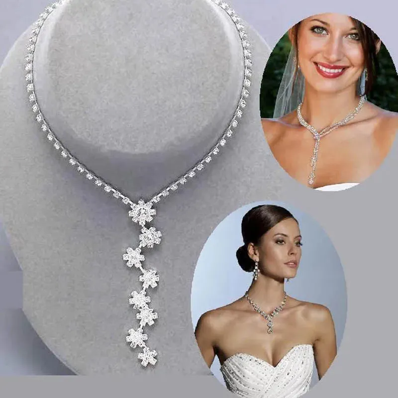 3pcs simple  rhinestone necklace earrings jewelry set for women