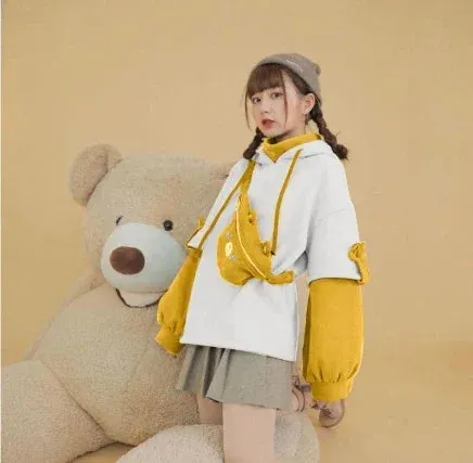 3XL Harajuku Aesthetic Bear Anime Hoodie Women Korean Kawaii Crewneck Long Sleeve Oversize Streetwear Kpop Y2K Winter Cloth Top