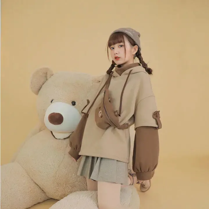 3XL Harajuku Aesthetic Bear Anime Hoodie Women Korean Kawaii Crewneck Long Sleeve Oversize Streetwear Kpop Y2K Winter Cloth Top