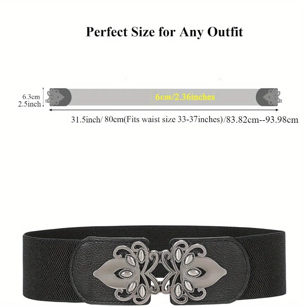 4-Piece Set Wide Elastic Waist Belts for Women – Vintage-Inspired Cinch Belts