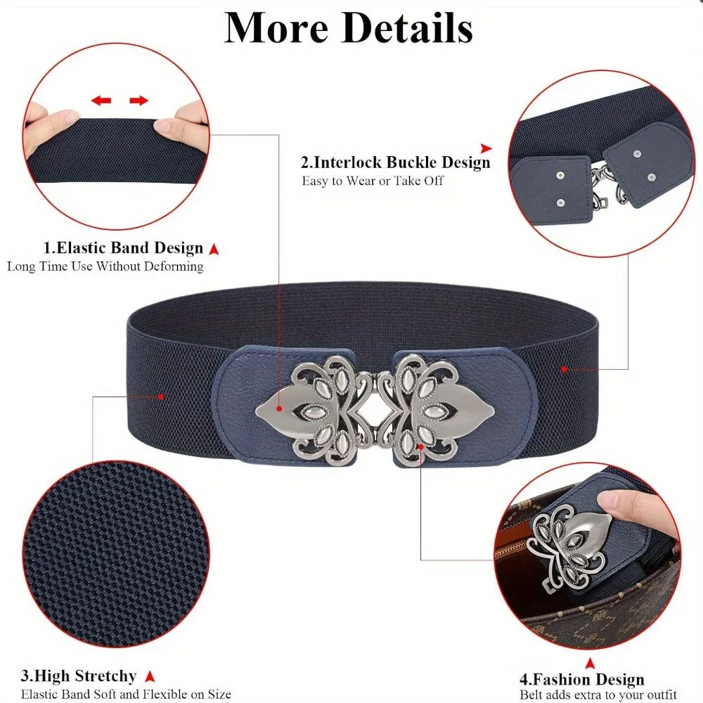 4-Piece Set Wide Elastic Waist Belts for Women – Vintage-Inspired Cinch Belts