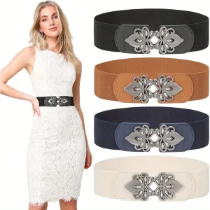 4-Piece Set Wide Elastic Waist Belts for Women – Vintage-Inspired Cinch Belts