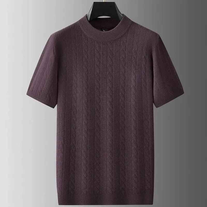 8XL 7XL 6XL 2024 New Fall Casual Turtleneck Wool Sweater Men Short Sleeve Mens Pullover Sweaters High End Luxury Brand Clothing
