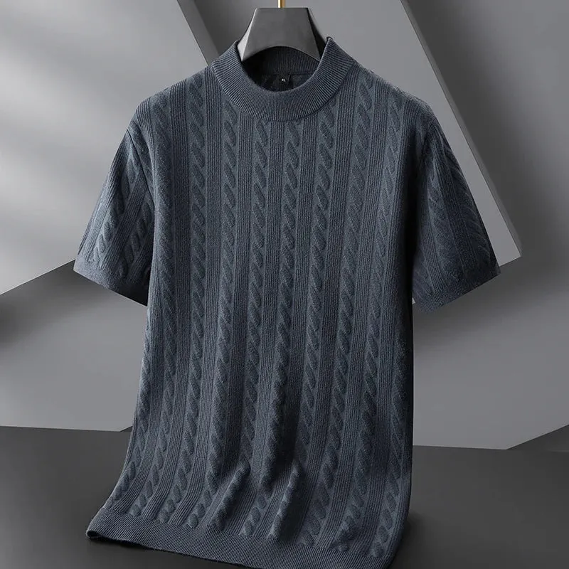 8XL 7XL 6XL 2024 New Fall Casual Turtleneck Wool Sweater Men Short Sleeve Mens Pullover Sweaters High End Luxury Brand Clothing