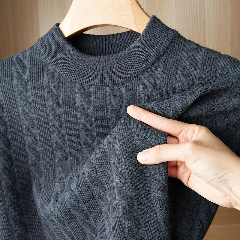 8XL 7XL 6XL 2024 New Fall Casual Turtleneck Wool Sweater Men Short Sleeve Mens Pullover Sweaters High End Luxury Brand Clothing
